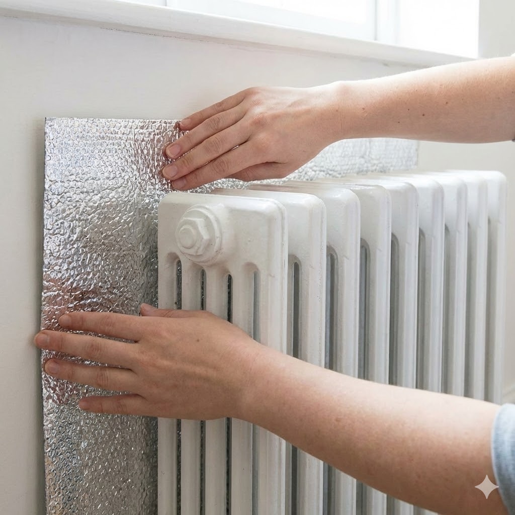 Aluminio detras de radiador para ahorro energético